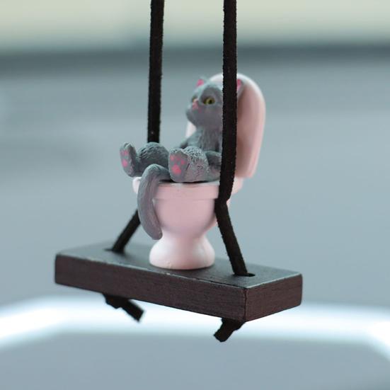 Подвеска для автомобиля в виде унитаза с изображением кота, подвесное украшение для зеркала заднего вида с шнурком, юмористические аксессуары для салона автомобиля