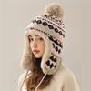 Thickened Coldproof Ear Flap Hat Classic Fair Isle Jacquard Beanie With Pom Warm Beanies Boho Knit Hats For Women Girls Autumn & Winter