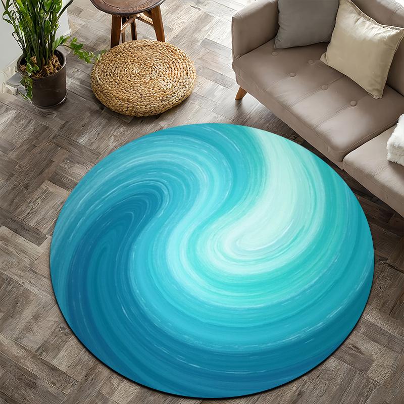 Decorative Round Blue Area Rug Plush Living Room Mat Ocean Swirl Gradient Spa Carpet for Modern Bathroom Home Decor