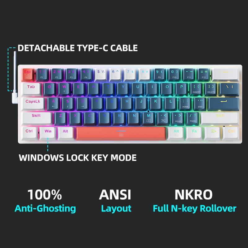 Machenike K500-B61 Мини Механическая клавиатура 60% Форм-фактор 61 клавиша Игровая клавиатура Проводная Полноклавишная с возможностью горячей замены RGB-подсветка
