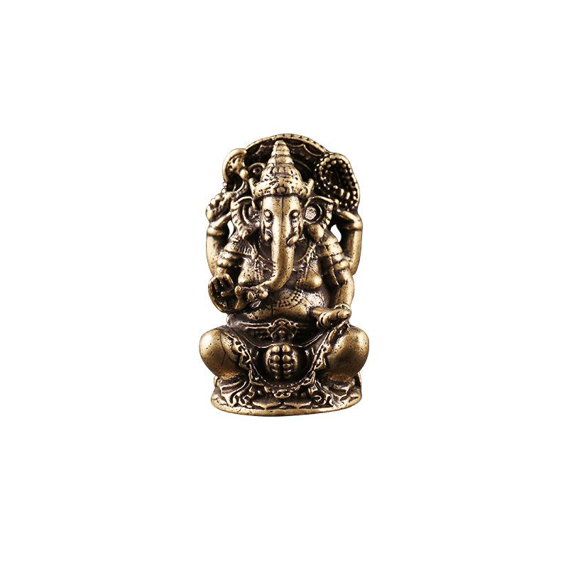 Mini Vintage Brass Ganesha Statue Pocket India Thailand Elephant God Figure Sculpture Home Office Desk Decorative Ornament Gift