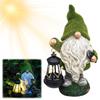 Flocked Gnome Statue with Solar Light Decorative Funny Garden Sculpture Waterproof Outdoor Gnome Decoration for Outdoor Decor