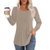 Рубашки с длинным рукавом для женщин, топы, нарядные повседневные блузки, плиссированные топы-туники с круглым вырезом