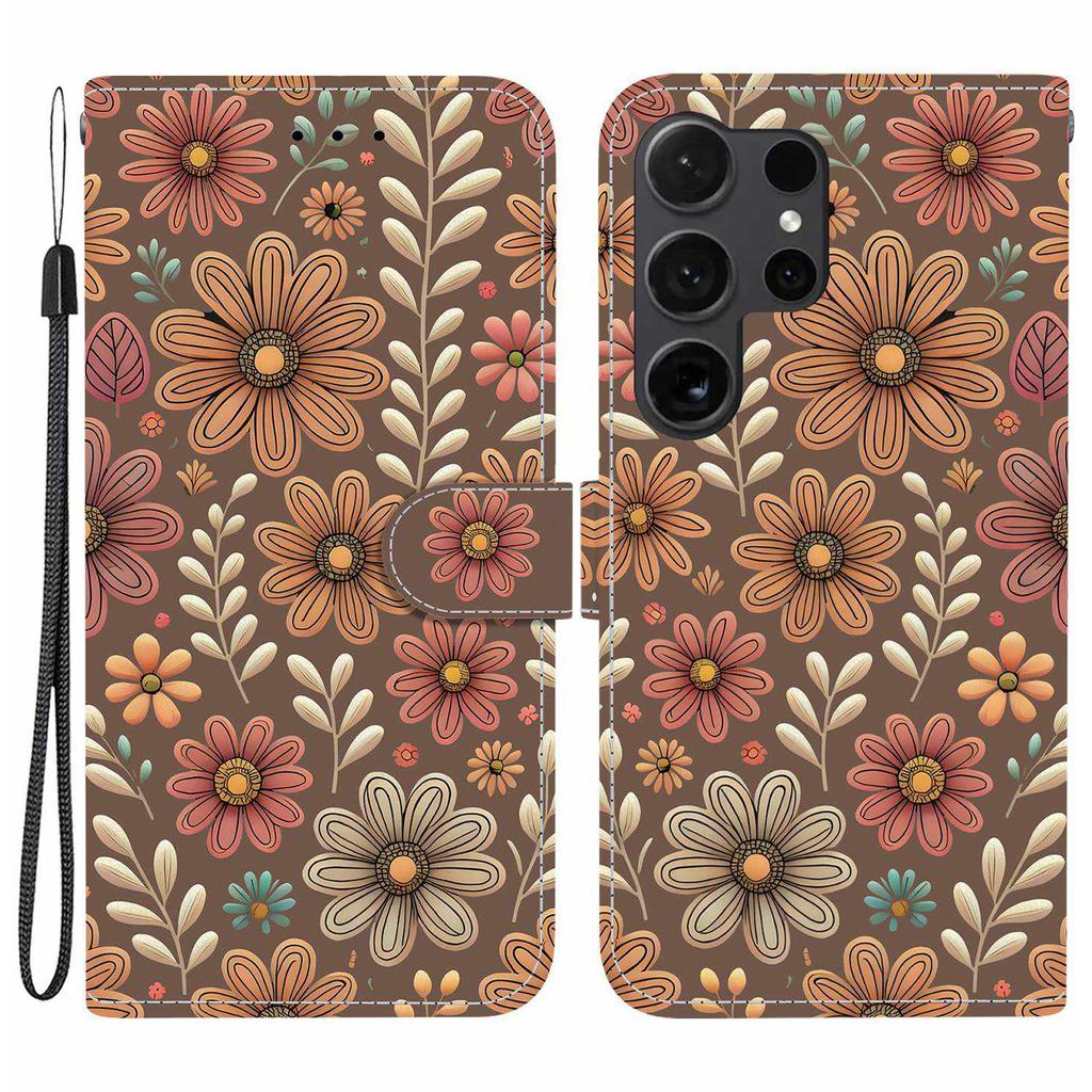 Для Samsung Galaxy S26 Ultra Чехол-бумажник с рисунком Кожаный Чехол-подставка для телефона с ремешком