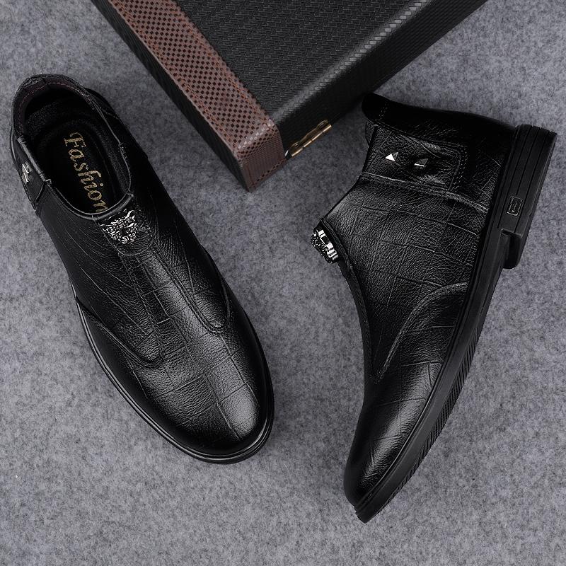 Мужские ботинки, новые повседневные туфли из натуральной кожи с высоким берцем, повседневная деловая обувь из коровьей кожи высшего качества, зимние теплые ботильоны