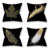 Noble Gold Feather Black Pillowcase Leaf Plant Cushion Cover Sofa Living Room Home Gorgeous Elegant Decoration