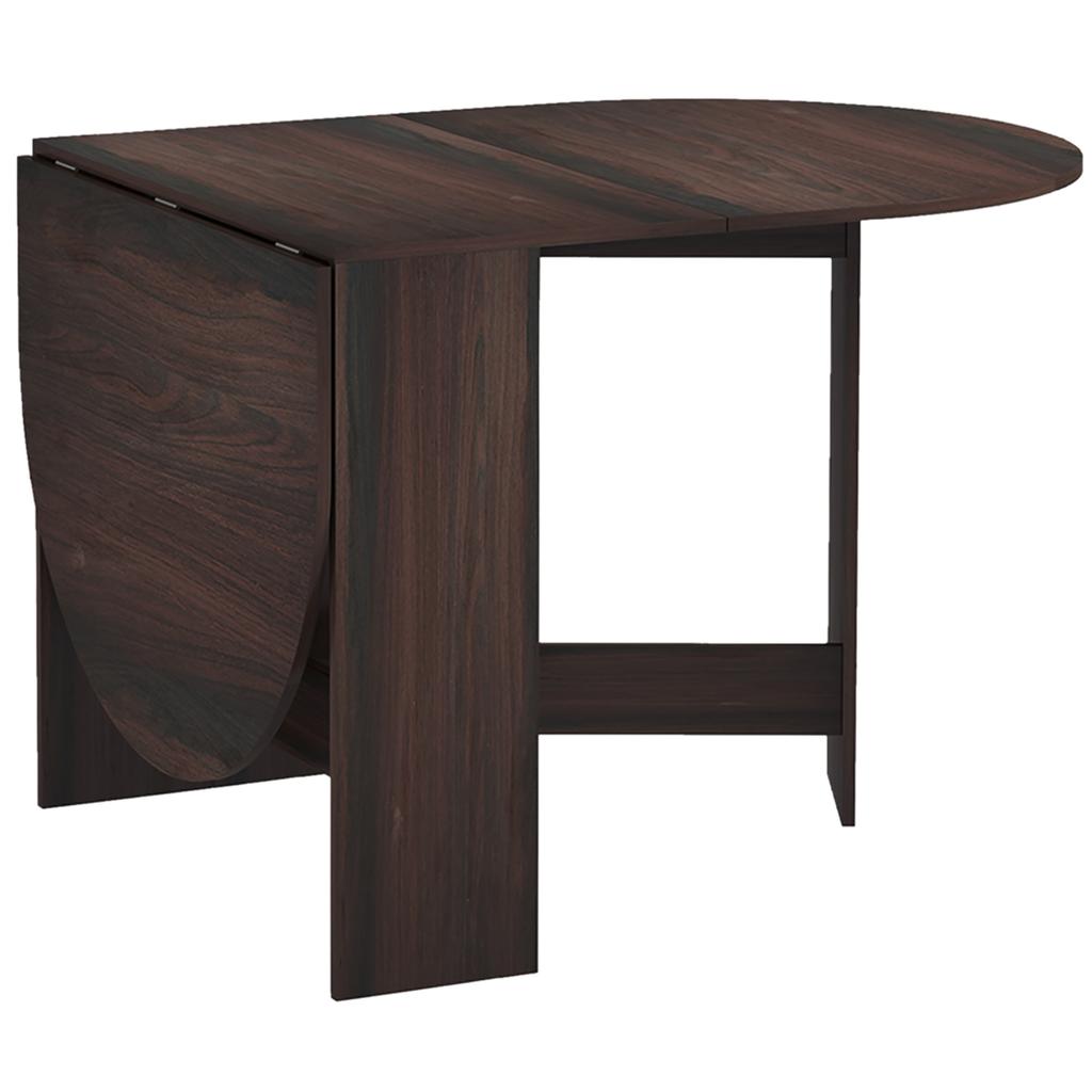 Folding Table with 2 Oval Drop Leaves, Space-Saving Console in Wood, Brown