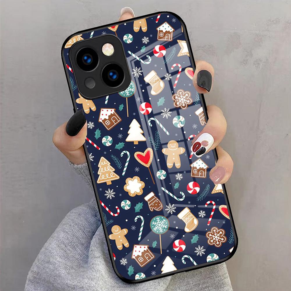 Рождественский Чехол для Телефона Санта-Клаус Снеговик Для IPhone 17 Pro Max 16 15 14 Pro Max 13 11 X Xs Xr 8 7 Plus Стеклянная Крышка