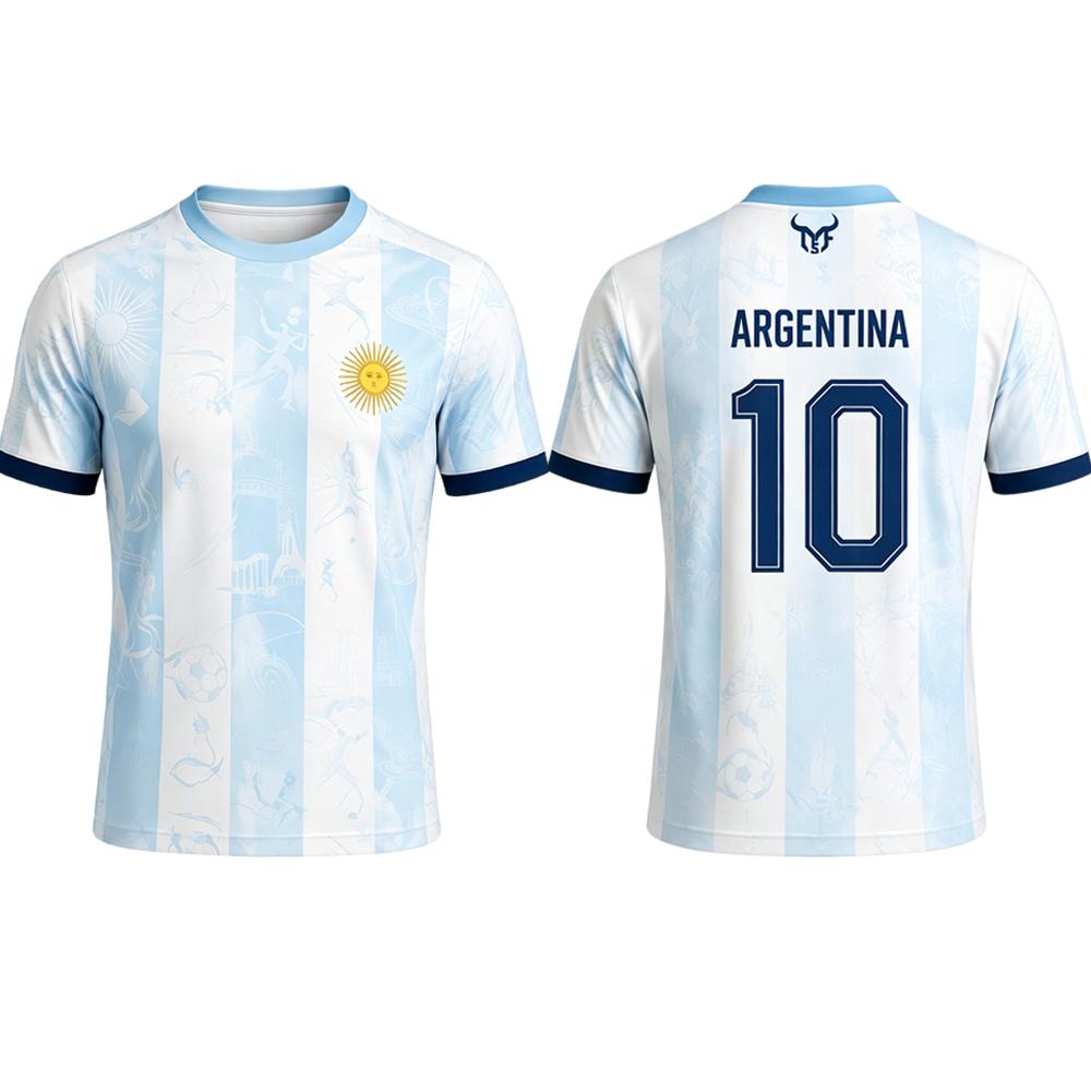2026 New Argentine Flag Print Jersey Summer Outdoor Retro Sports T-Shirt Men's Women's Breathable Quick-Drying Crew Neck Top