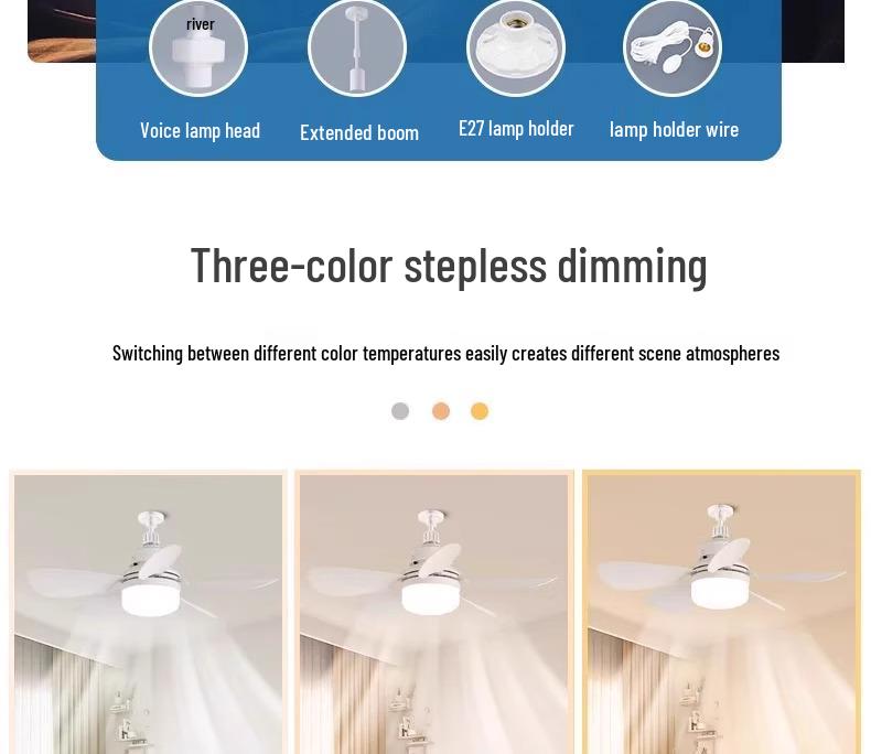 Потолочный светодиодный вентилятор с цоколем E27 и пультом дистанционного управления - Энергосберегающий свет для спальни, кухни, ванной комнаты, ресторана