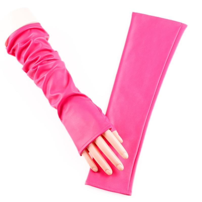 Женские удлиненные кожаные перчатки для ночного клуба, модный дизайн с мехом, для танцевальных выступлений, кожаные кожаные перчатки