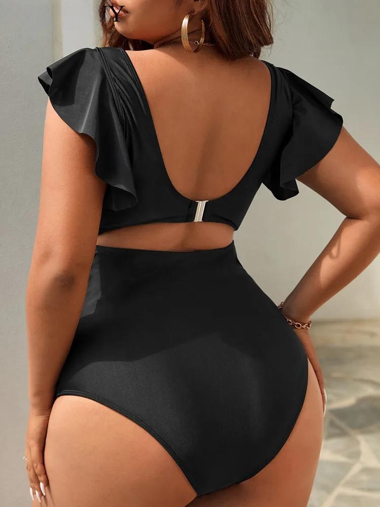 2025 Black Verge Push Up Plus Size Swimwear Women Hollow Push Up One Piece Swimsuit Backless Summer Big Bathing Suit