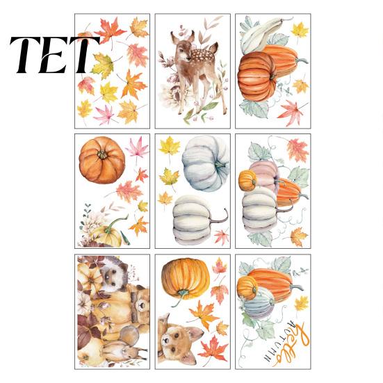 Removable Maple Leaf Decals 9 Sheets Fall Woodland Animals Window Clings, Autumn Pumpkin Scene Layout Supplies Squirrel Fox Rabbit Glass Sticker, Anti
