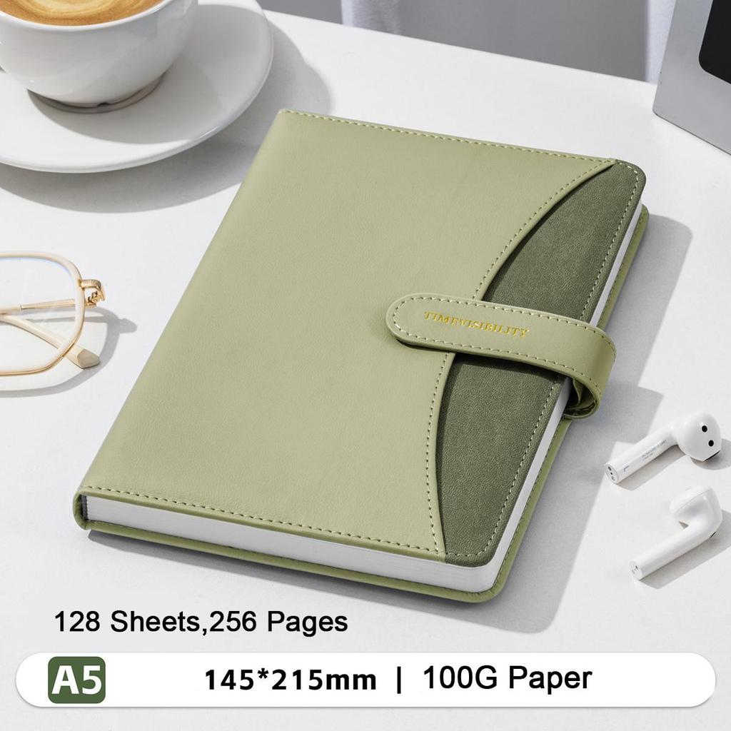 A5 Leather Business Notebook, Thick Diary, Buckle Work Notebook, Meeting Record Book, Student Subject Notes, Excerpt Book, Lined Pages