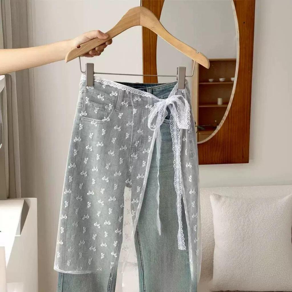 Корейская кружевная вышитая поясная повязка юбка из тюля с многослойным шарфом-аксессуаром