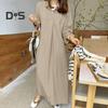 Ladies Fall Spring Dress Loose Lapel Long Sleeve Solid Color V Neck Soft Breathable Oversized Straight Ankle Length Casual Maxi Dress