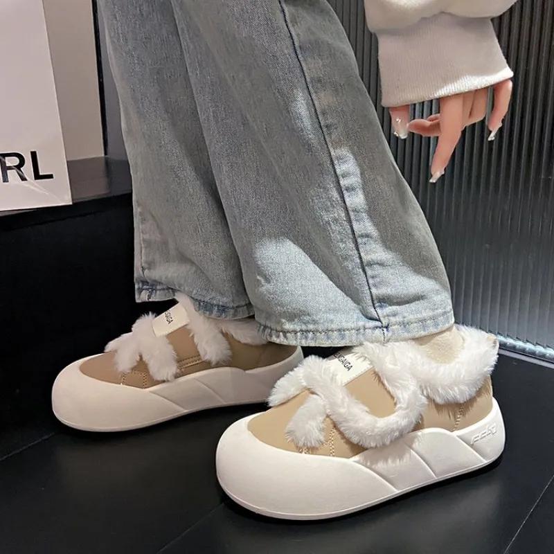 Обувь женская 2024 тренд зимние плюшевые зимние сапоги для женщин толстая хлопковая обувь для универсального и теплого образа дизайнерские сапоги