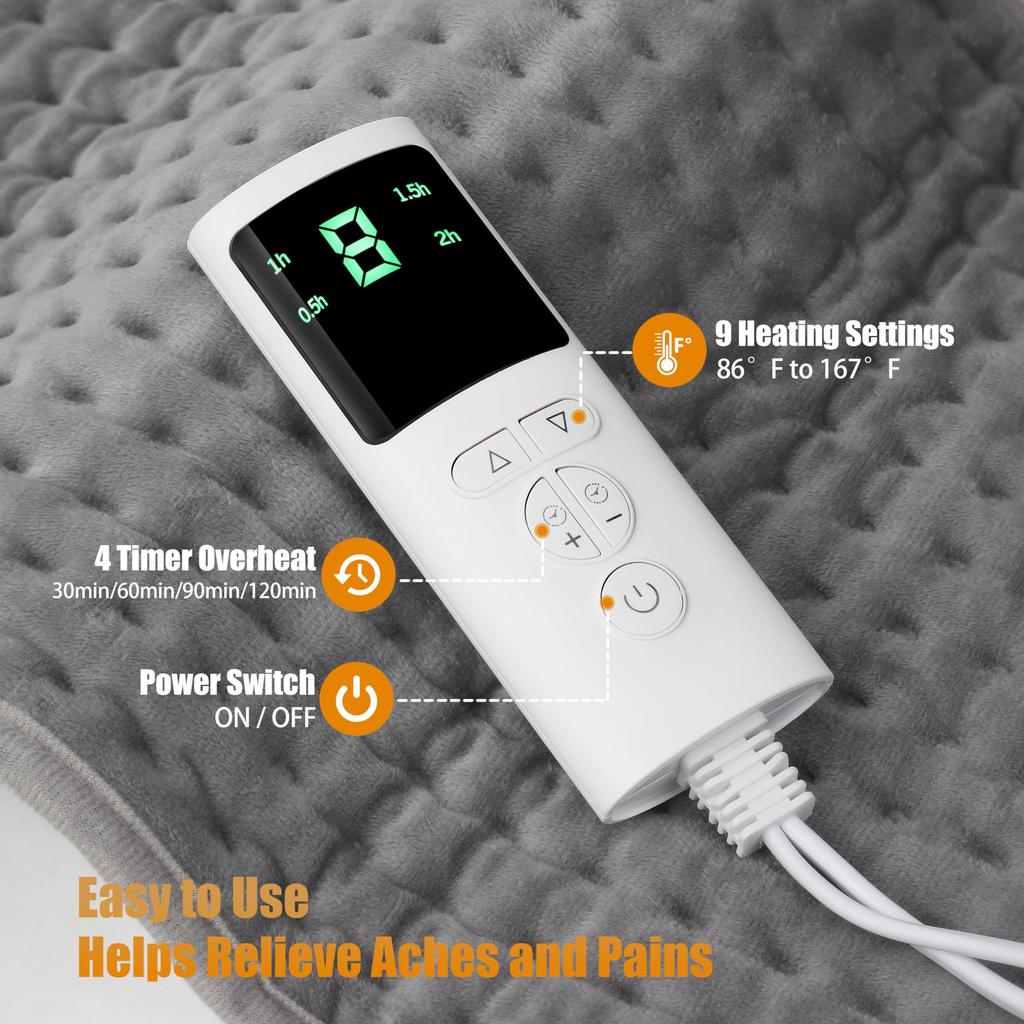 Heating Pad Relieves Back, Cramps, Abdominal, Knee and Leg Pain Automatic Shut-off Machine Washable Wet and Dry Heat Options