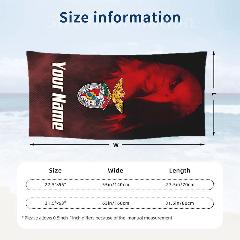 Beach Towel Benfica FC Print Custom Name Text Soft Towel for Swimming Pool