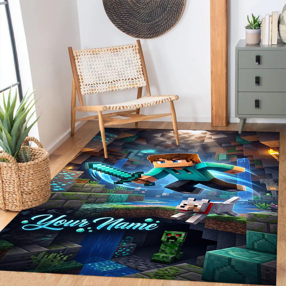 Minecraft Customized Name Area Rug Perfect For Decorate Room Balcony Outdoor Hallway Antislip Rug Anime Office Decor Gift For Festivals
