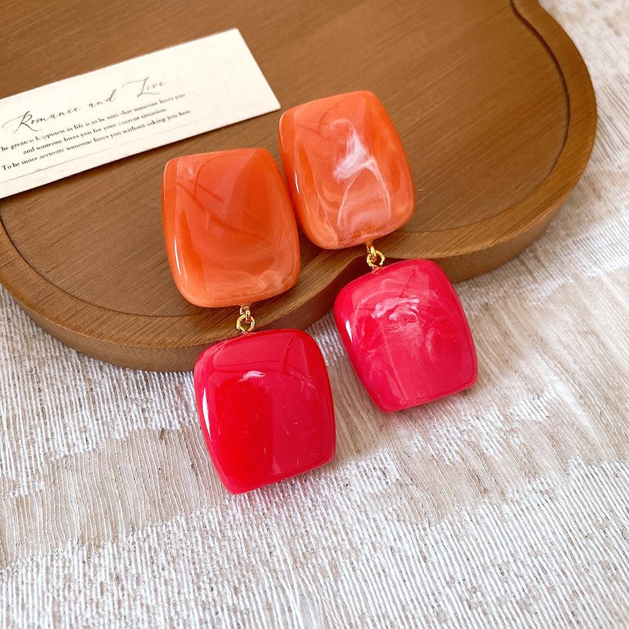 Серебряная игла размытый квадратный смоляной кулон серьги Гонконгский стиль ретро модные серьги-гвоздики нишевые высококачественные серьги женские