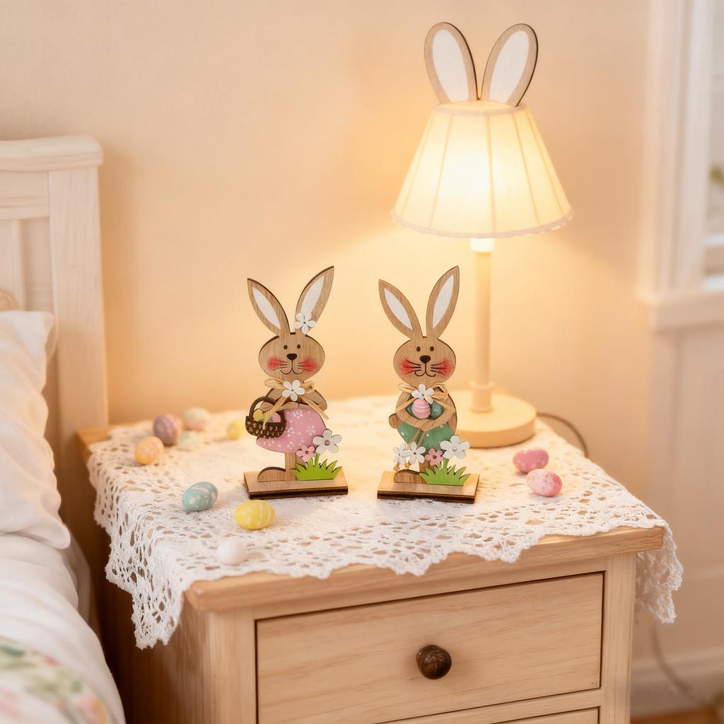 2 шт. Деревянная декоративная табличка с кроликом, Пасхальный стоящий кролик, Деревенское настольное украшение, Подходит для дома, Подарки на весенний день рождения, Настенные украшения.