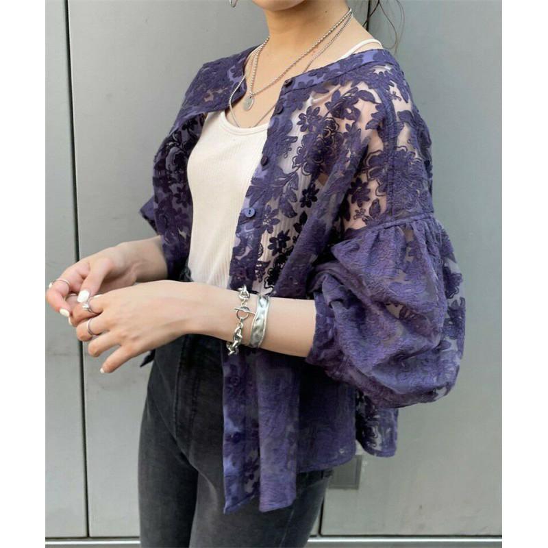 Tooxika Hot Sale Long-sleeved Tops Lantern Sleeves Round Neck Lace Cardigan Women's Shirt