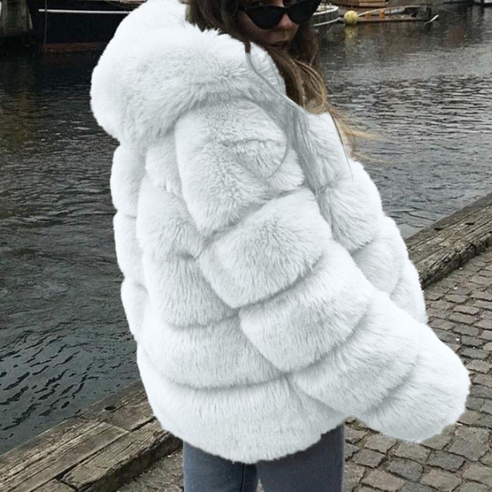 Women Faux Mink Winter Hooded New Faux Jacket Warm Thick Outerwear Jacket