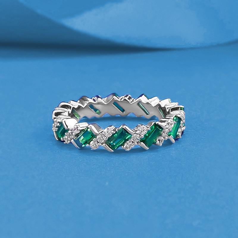 Luo Xi Temple S925 Sterling Silver Emerald Cut Diamond Pave Ring