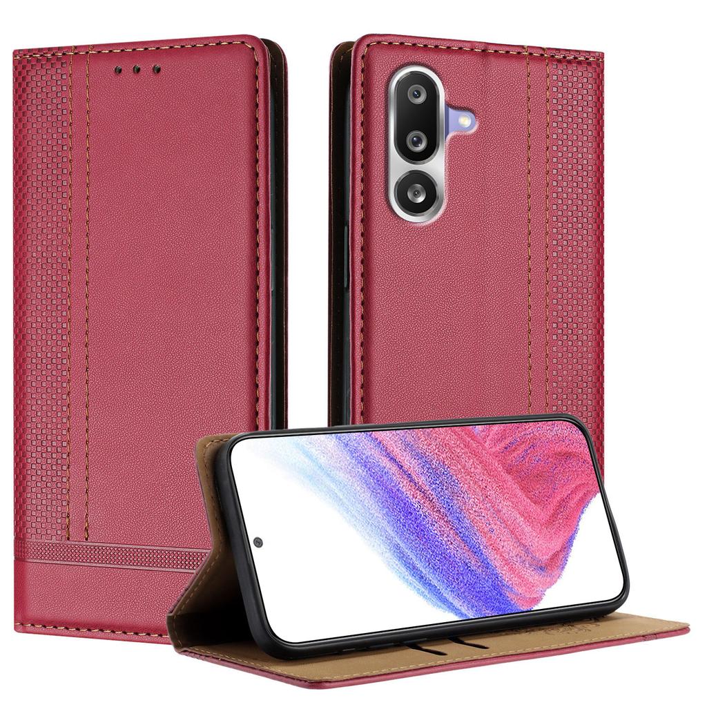 Чехол для Samsung Galaxy M36 5G с L-образным сетчатым узором, кожаная подставка, чехол для телефона со слотами для карт