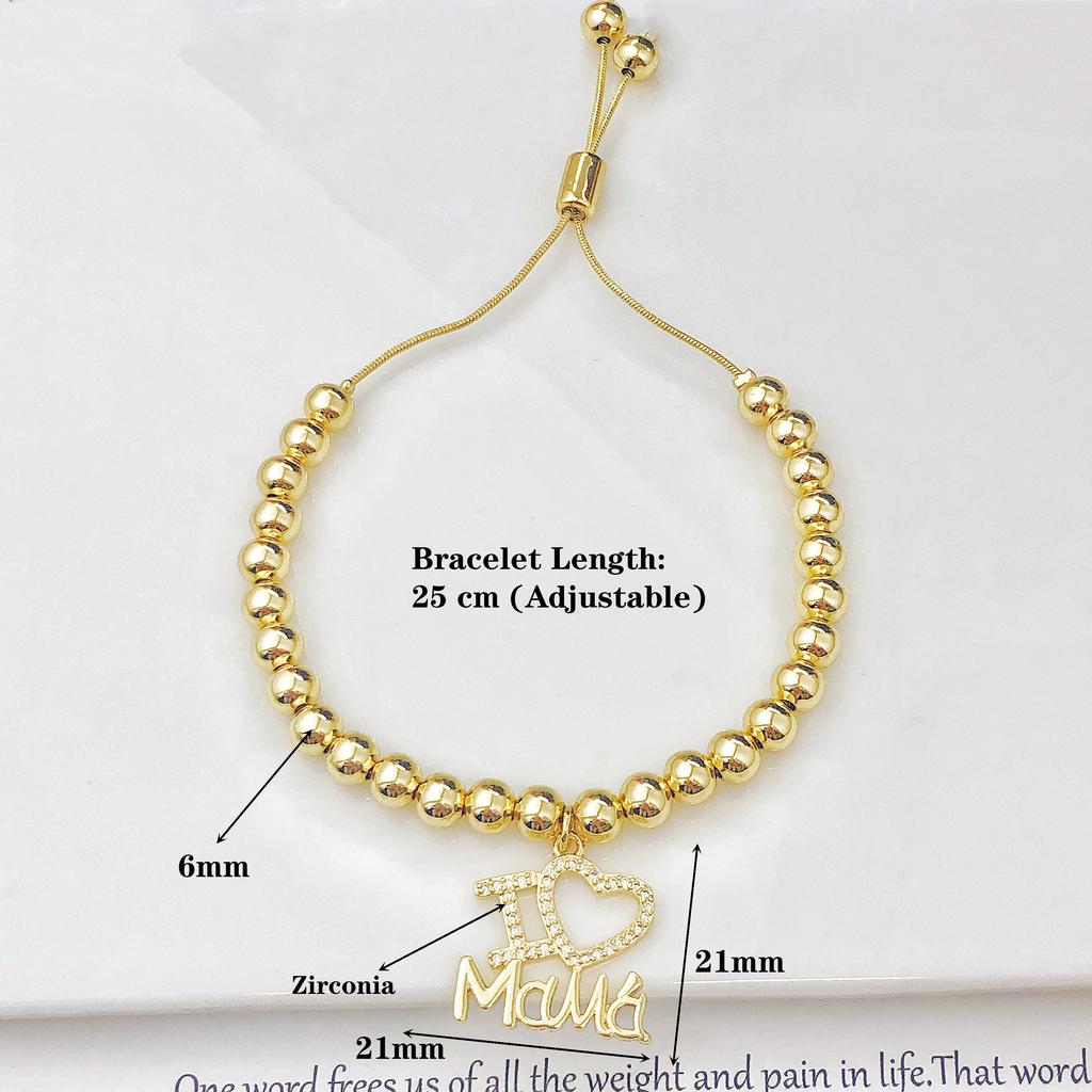Colorful Rhinestone Heart-Shaped MAMA Copper Bead Chain Bracelet I Love Mama Letter Bracelet Luxury for Mother's Day Party Gift