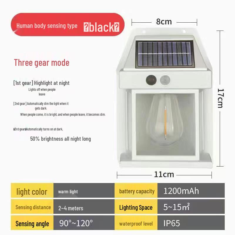 Настенный светильник на солнечной батарее Douyin: Наружное обнаружение человека, Ночной декор двора виллы с вольфрамовой нитью