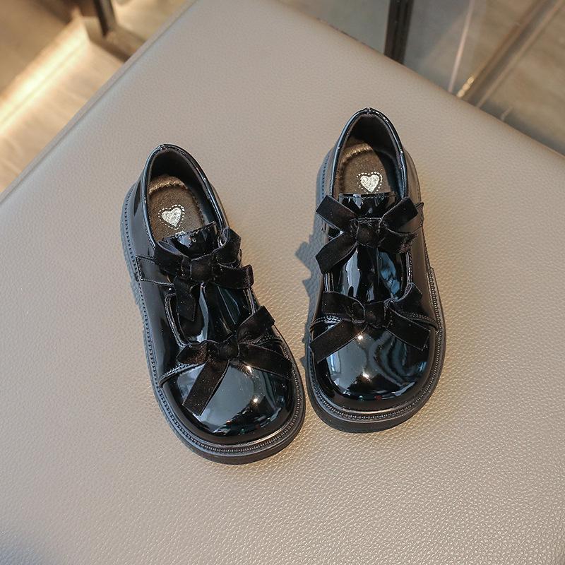 Женские кожаные лоферы в корейском стиле с зеркальным покрытием и двойными бантами - Весна 2026 Туфельки Принцессы