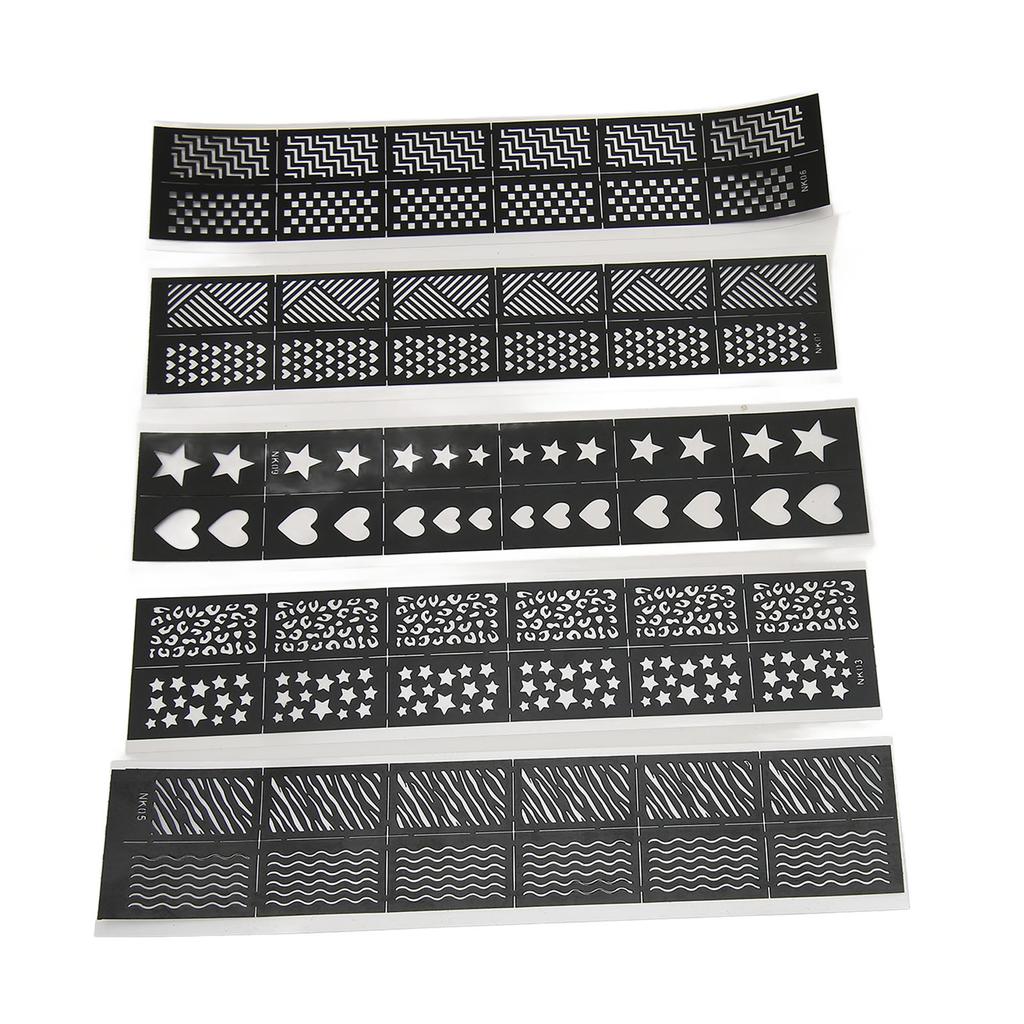 5 листов шаблонов для печати нейл-арта, разные узоры, полые наклейки для ногтей, штамповочные трафаретные пластины