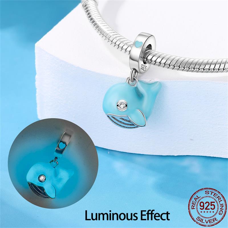 Original 100% sS925 Sterling Silver Luminous Octopus Ocean Series Charms Fit Bracelet DIY Beads Ms Jewelry Gift New In