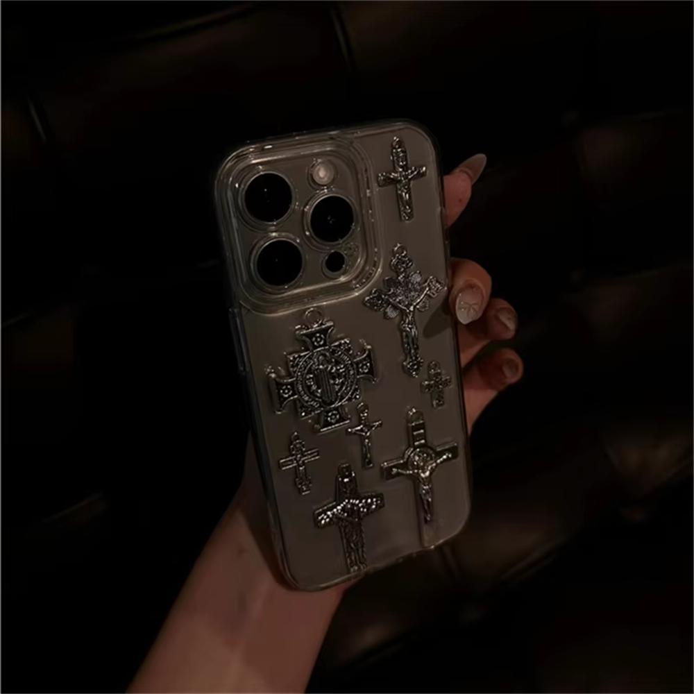 Ретро Готический 3D Металлический Крест Чехол для Телефона Для iphone 16 Pro 15 14 13 12 11 Pro Max 14 Plus Крутой Ангел Эпоксидный Прозрачный Мягкий Чехол Подарок