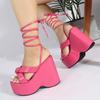 Модные женские сандалии на танкетке с перекрестной шнуровкой на платформе и щиколотке, летние женские вечерние танцевальные туфли на массивном высоком каблуке с открытым носком