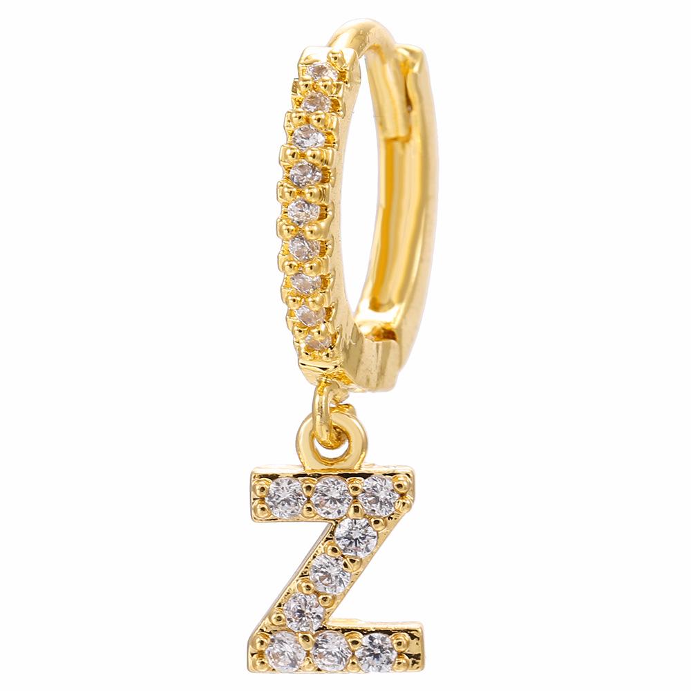 Luxury 26-Letter Pendant Earrings: Micro-set Zirconia Studs, Copper Plated with 18K Gold, European & American Style