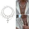 2pc Elegant Crosses Pearls Necklace Versatile Crosses Pendant Pearls Necklace Jewelry for Faithful Fashionistas