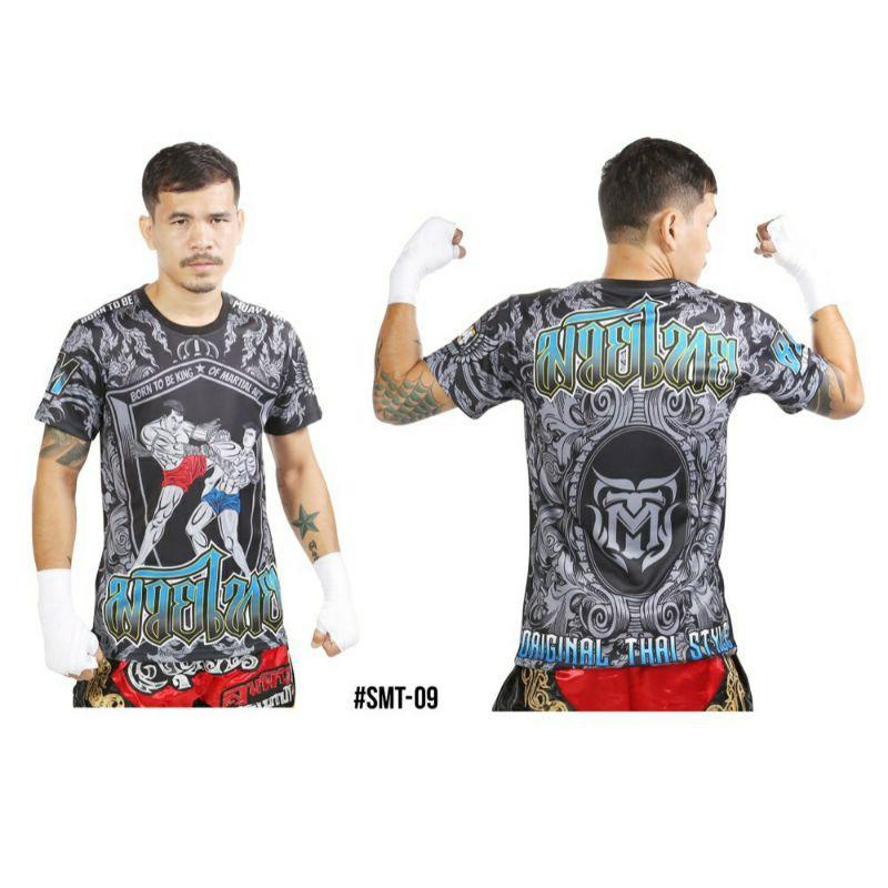 Футболка с коротким рукавом с принтом Муай Тай Кикбоксинг ММА Полиэстер Таиланд Черный Круглый вырез