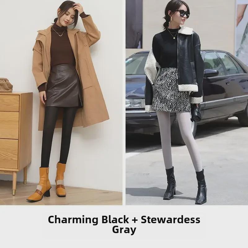 Женские черные прозрачные чулки из стали - колготки-антизацепы на весну/лето с конским маслом телесного цвета