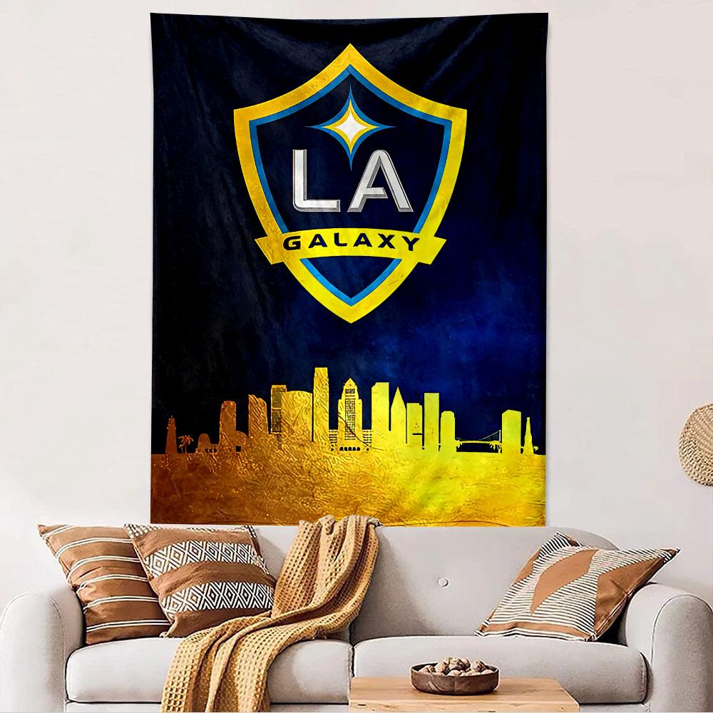 LA Galaxy Logo Tapestry Wall Hanging, MLS Soccer Club Art, Sports Wall Decor for Bedroom Living Room Man Cave