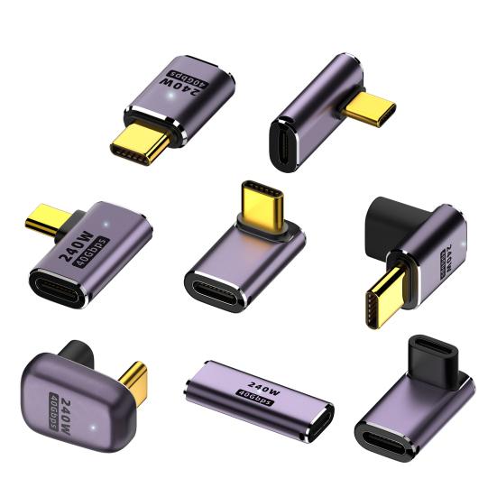 USB C адаптер с прямым углом 240 Вт PD 8K@60 Гц видео зарядный адаптер 40 Гбит/с передача данных светодиодный металлический адаптер для MacBook Pro для iPad Pro