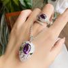 Haute Couture Jewelry Amethyst Snake Set Purple Diamond Snake Pendant Opening Ring Colored Treasure Earrings Short Collarbone Chain