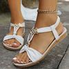 Women Clip Toe Flat Gladiator Sandals Summer Bohemian Open Toe Sandals Woman Beaded Non Slip Beach Shoes Plus Size 43