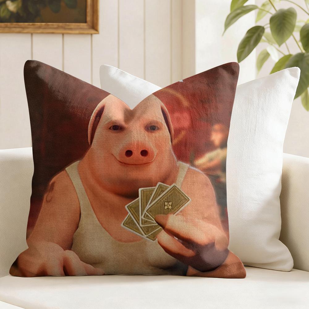 FUNNY JJohn PPork Cushion Cover Eco Linen Pillow Case DoubleSided Print Breathable Durable Zipper Home Decor Gift