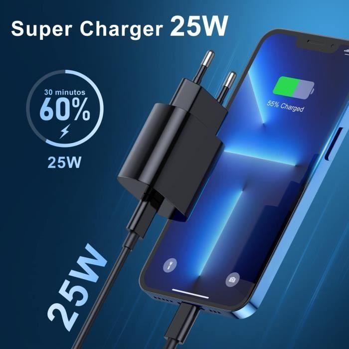 Chargeur Samsung Rapide 25W, Chargeur USB C + Cable USB-C Vers USB-C Compatible Avec Samsung Galaxy S22, S21 Ultra, S21 Fe, A52