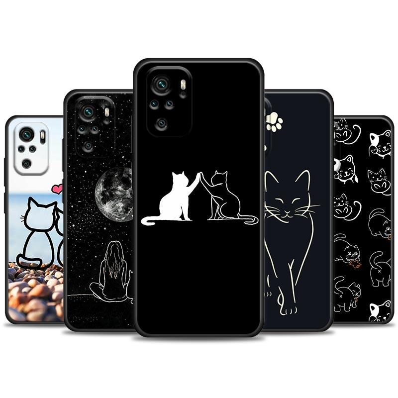 Забавный Милый Кот Лайн-Арт Чехол Для Телефона Для Xiaomi Redmi Note 11 10 9 8 Pro 9S 8A 10S 11S Мягкая Крышка Для Redmi Note 8Pro 10Pro Fundas