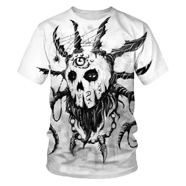 Classic Gothic Skull Horror Death 3D Print Men's T-shirt Summer Casual O-neck Short Sleeve Tops Harajuku Hip-Hop Streetwear Tees