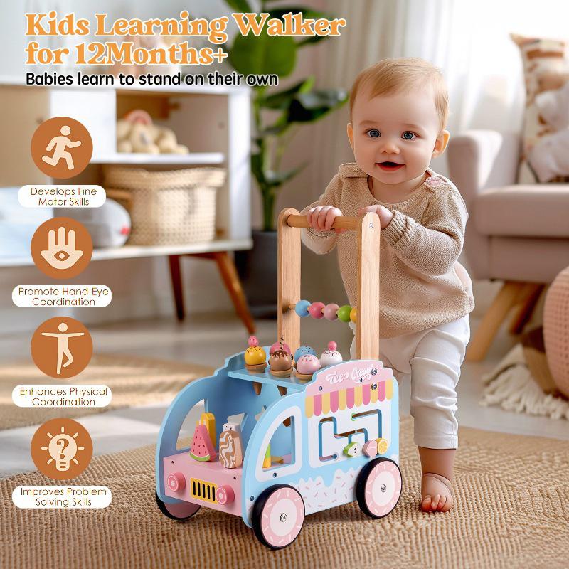 Children's Multifunctional Anti-Rollover Stroller Walker with Educational Toys
